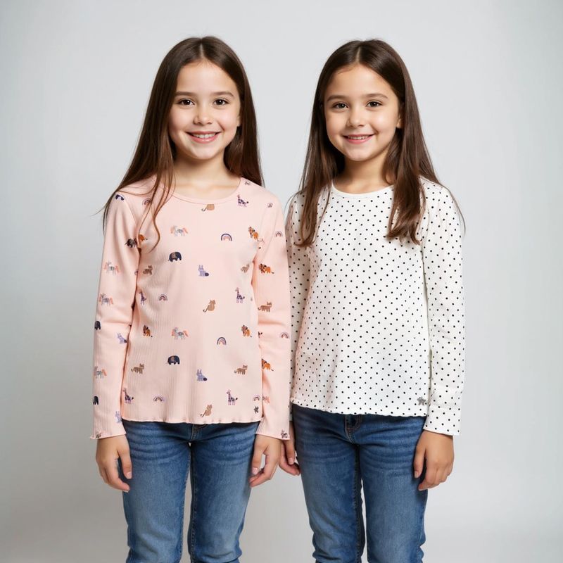 YAMP - Pack 2 Poleras Yamp Algodón Niña Estampadas Manga Larga