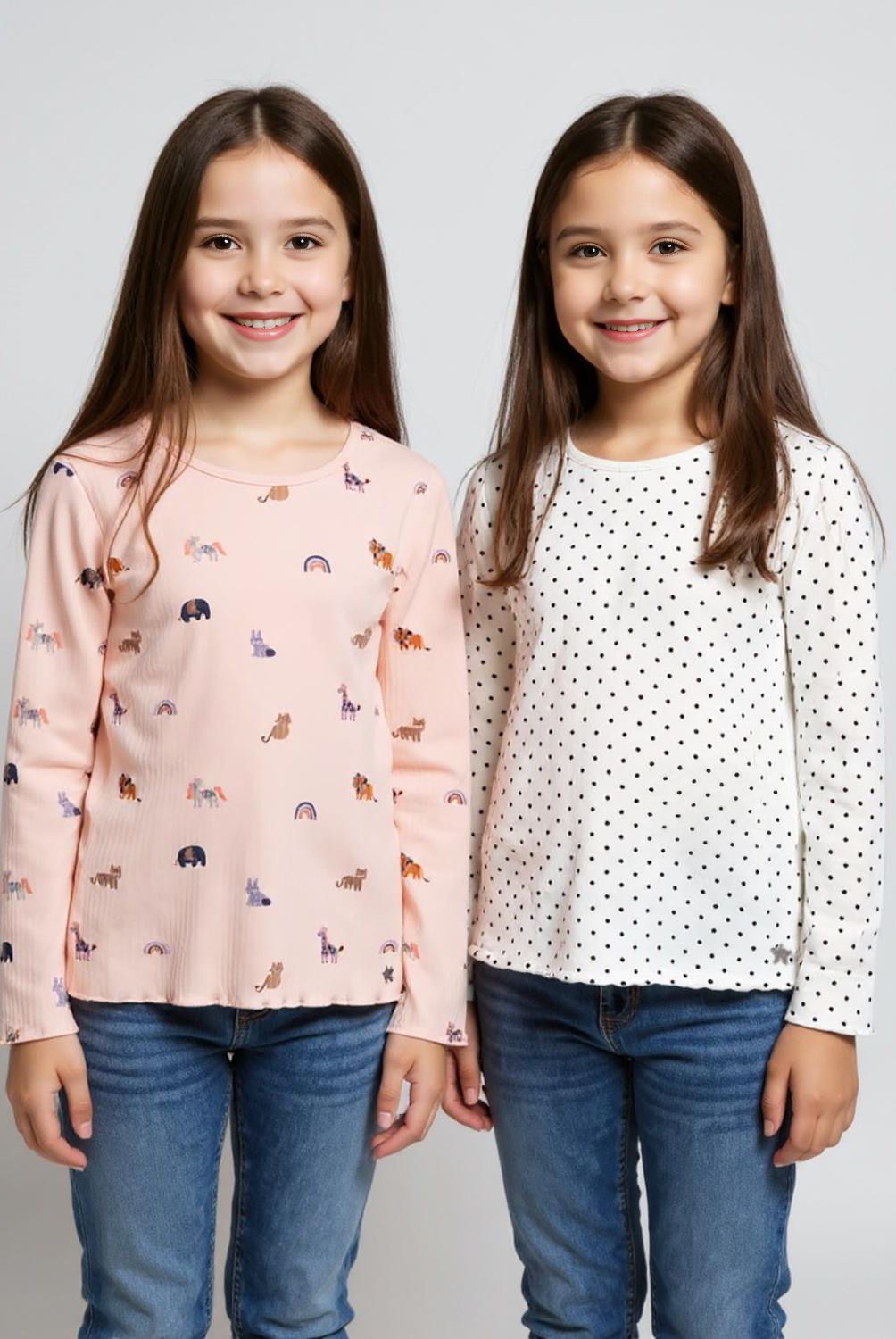 YAMP - Pack 2 Poleras Yamp Algodón Niña Estampadas Manga Larga