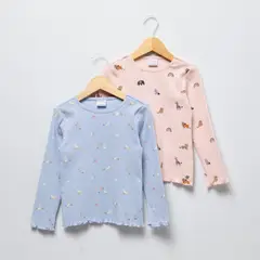 YAMP - Pack 2 Poleras Algodón Niña Estampadas Manga Larga