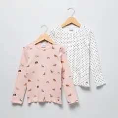 YAMP - Pack 2 Poleras Algodón Niña Estampadas Manga Larga