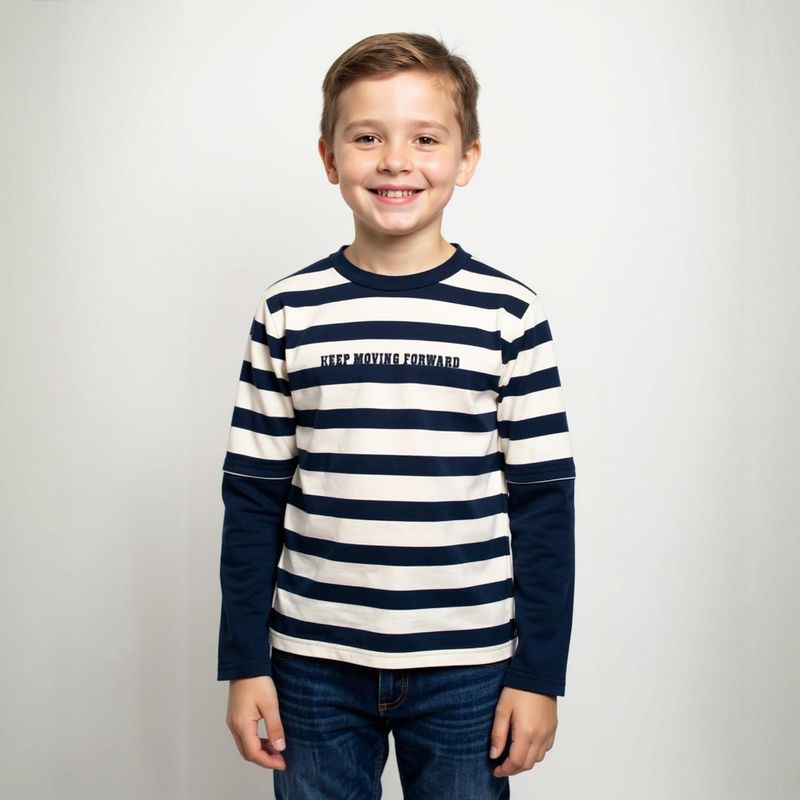 YAMP - Polera Rayada Algodón Doble Manga Niño Yamp