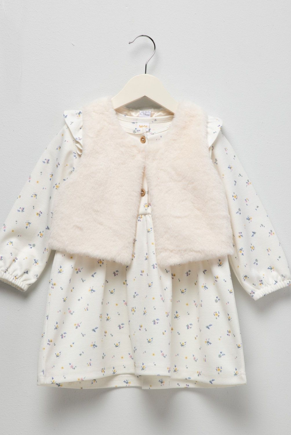 YAMP - Set Vestido con Chaleco Peludo Bebé Niña Yamp Flores