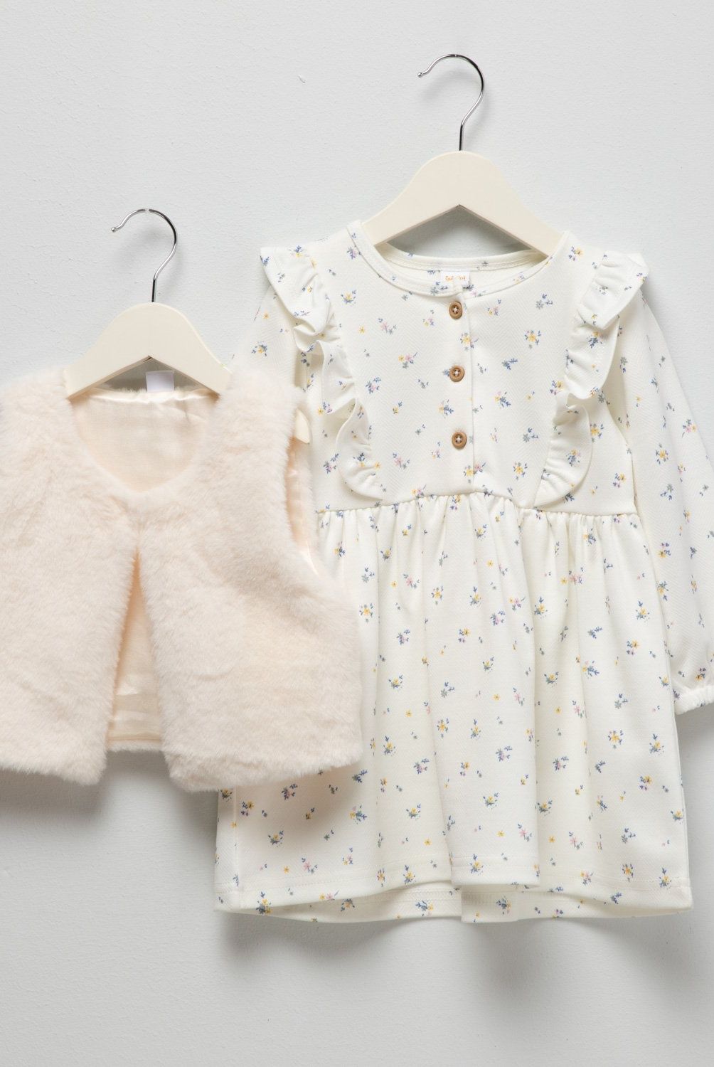 YAMP - Set Vestido con Chaleco Peludo Bebé Niña Yamp Flores