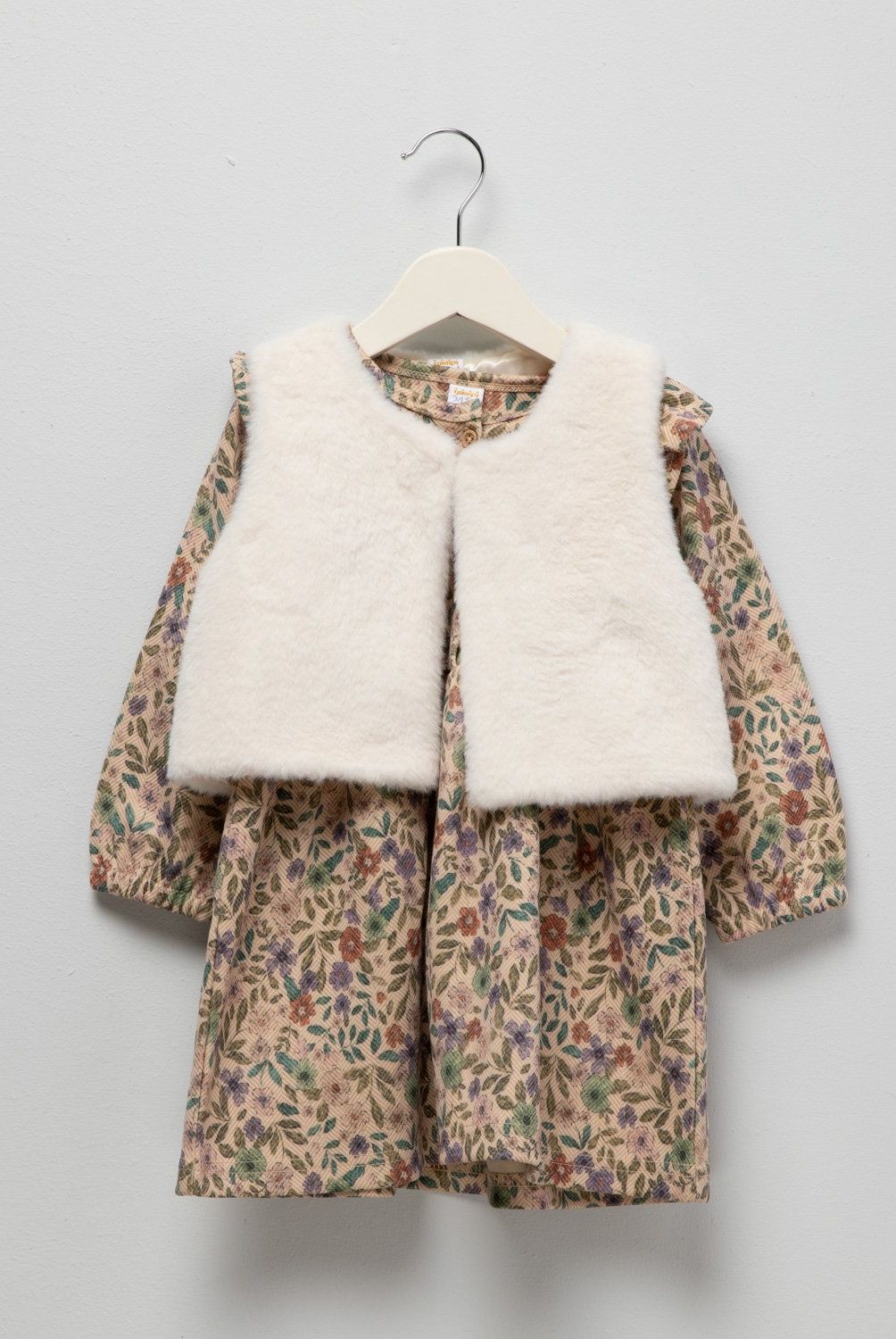 YAMP - Set Vestido con Chaleco Peludo Bebé Niña Yamp Flores