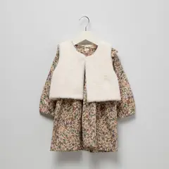 YAMP - Set Vestido con Chaleco Peludo Bebé Niña Flores