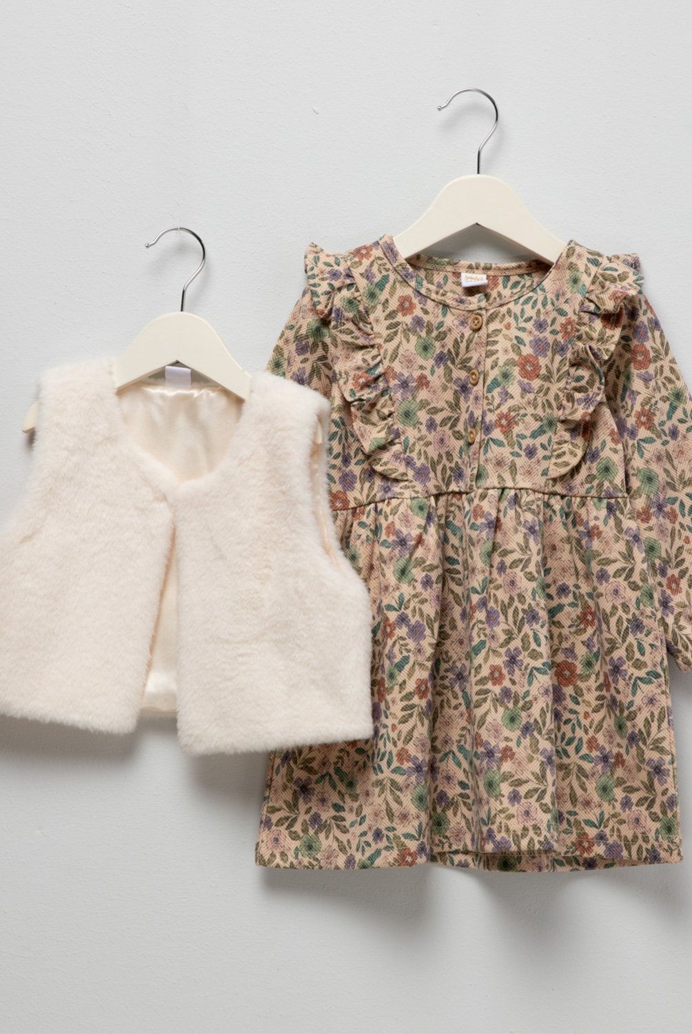 YAMP - Set Vestido con Chaleco Peludo Bebé Niña Yamp Flores