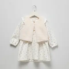 YAMP - Vestido Más Chaleco Peludo Sin Mangas Bebé Niña