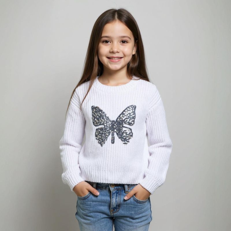 YAMP - Sweater Acrílico Niña Yamp Diseño Mariposa Lentejuelas
