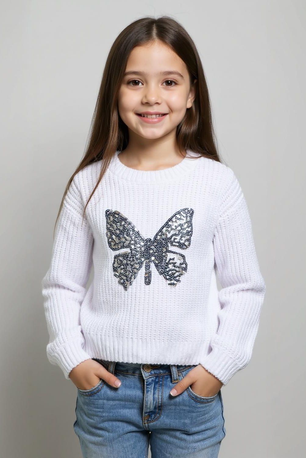 YAMP - Sweater Acrílico Niña Yamp Diseño Mariposa Lentejuelas