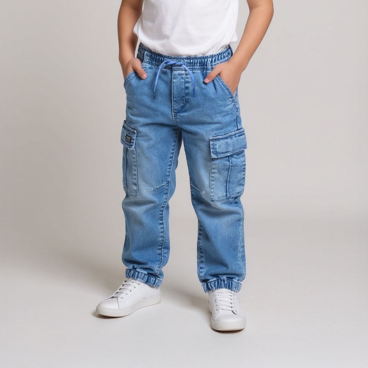 YAMP - Jeans Cargo Jogger Yamp Niño Denim Diseño Liso