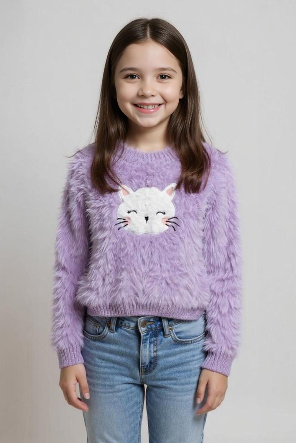 YAMP - Sweater Peludo Niña Yamp Diseño Gato Manga Larga