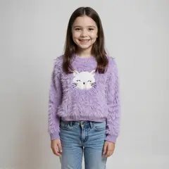 YAMP - Sweater Peludo Niña Diseño Gato Manga Larga