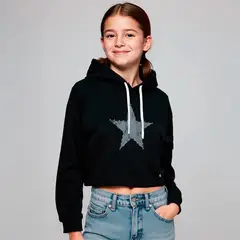 ELEVEN - Polerón Niña Diseño Casual con Gorro y Bolsillo Cargo