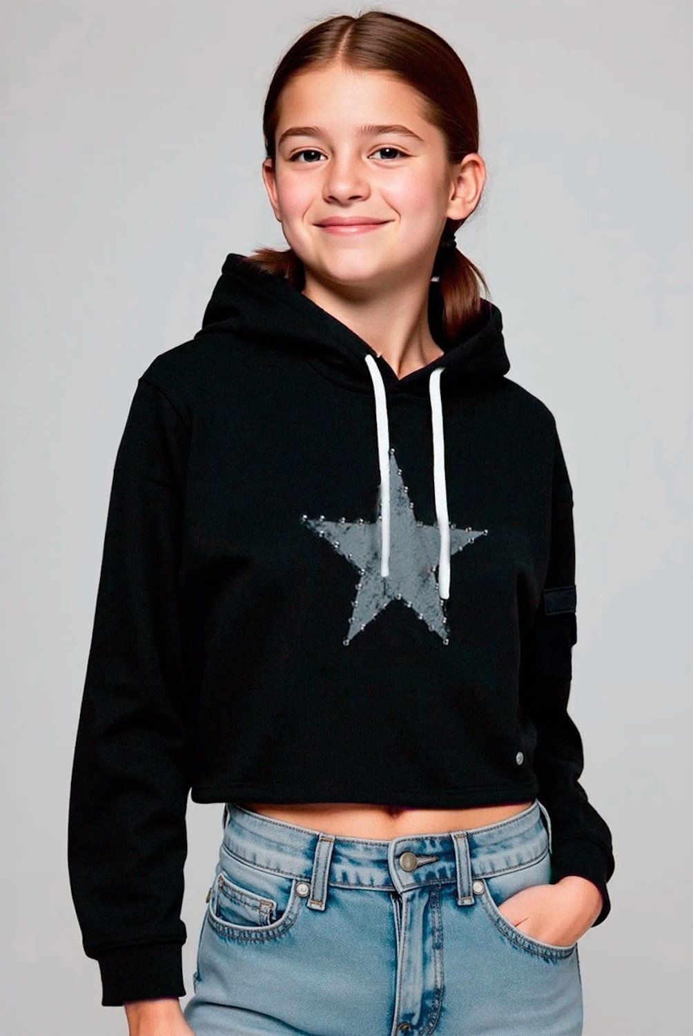 ELEVEN - Polerón Niña Eleven Diseño Casual con Gorro y Bolsillo Cargo