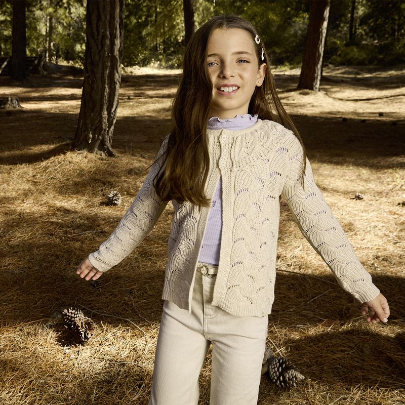 CONIGLIO - Chaleco Acrílico Niña Coniglio Diseño Calado Cuello Volante