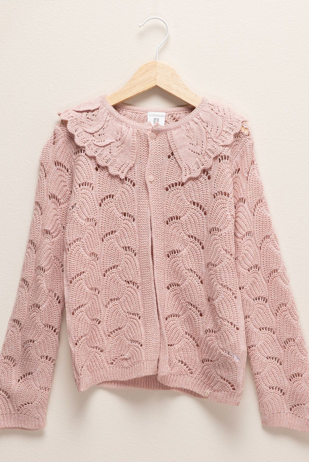 CONIGLIO - Chaleco Acrílico Niña Coniglio Diseño Calado Cuello Volante