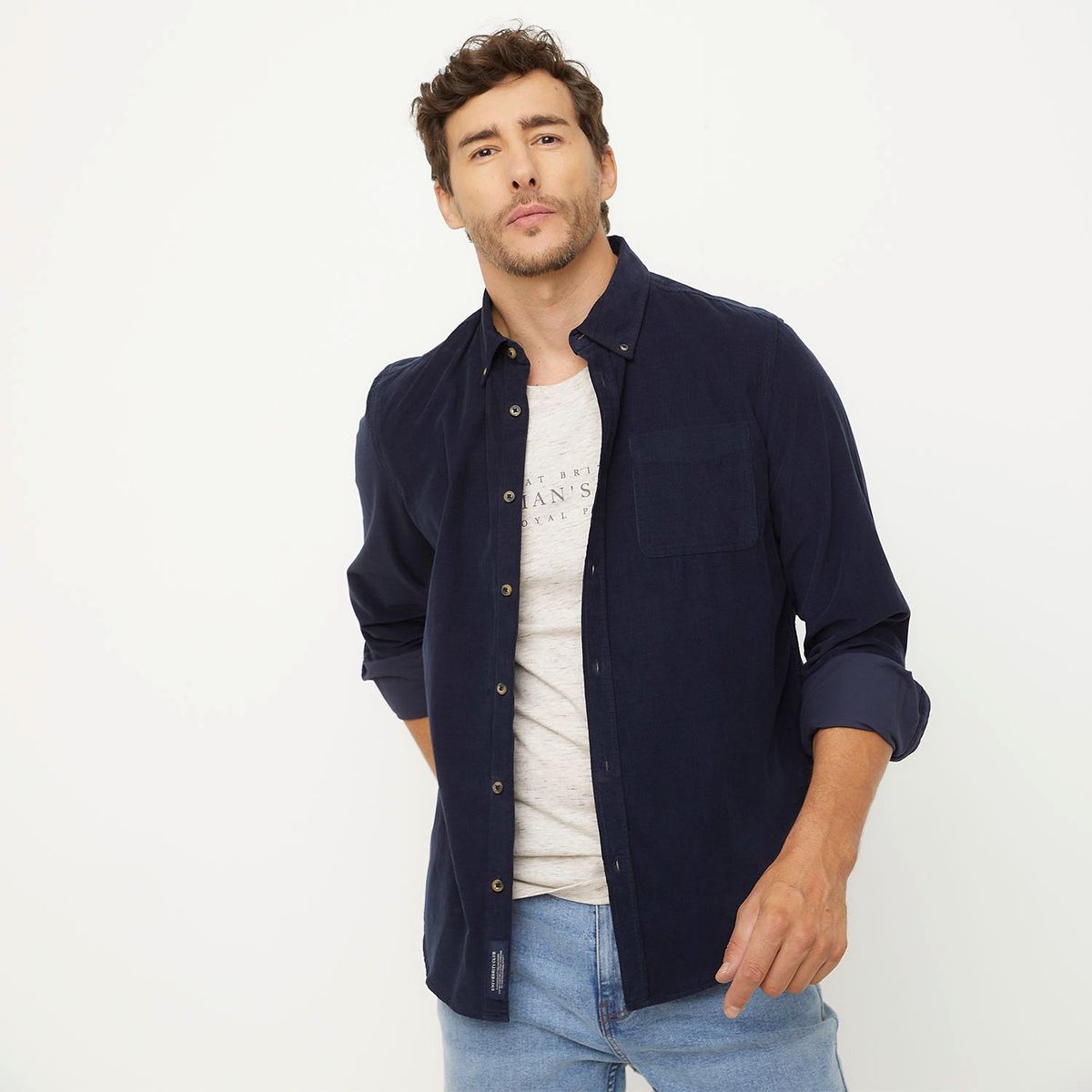 UNIVERSITY CLUB - Camisa Casual Manga Larga Algodón Hombre University Club