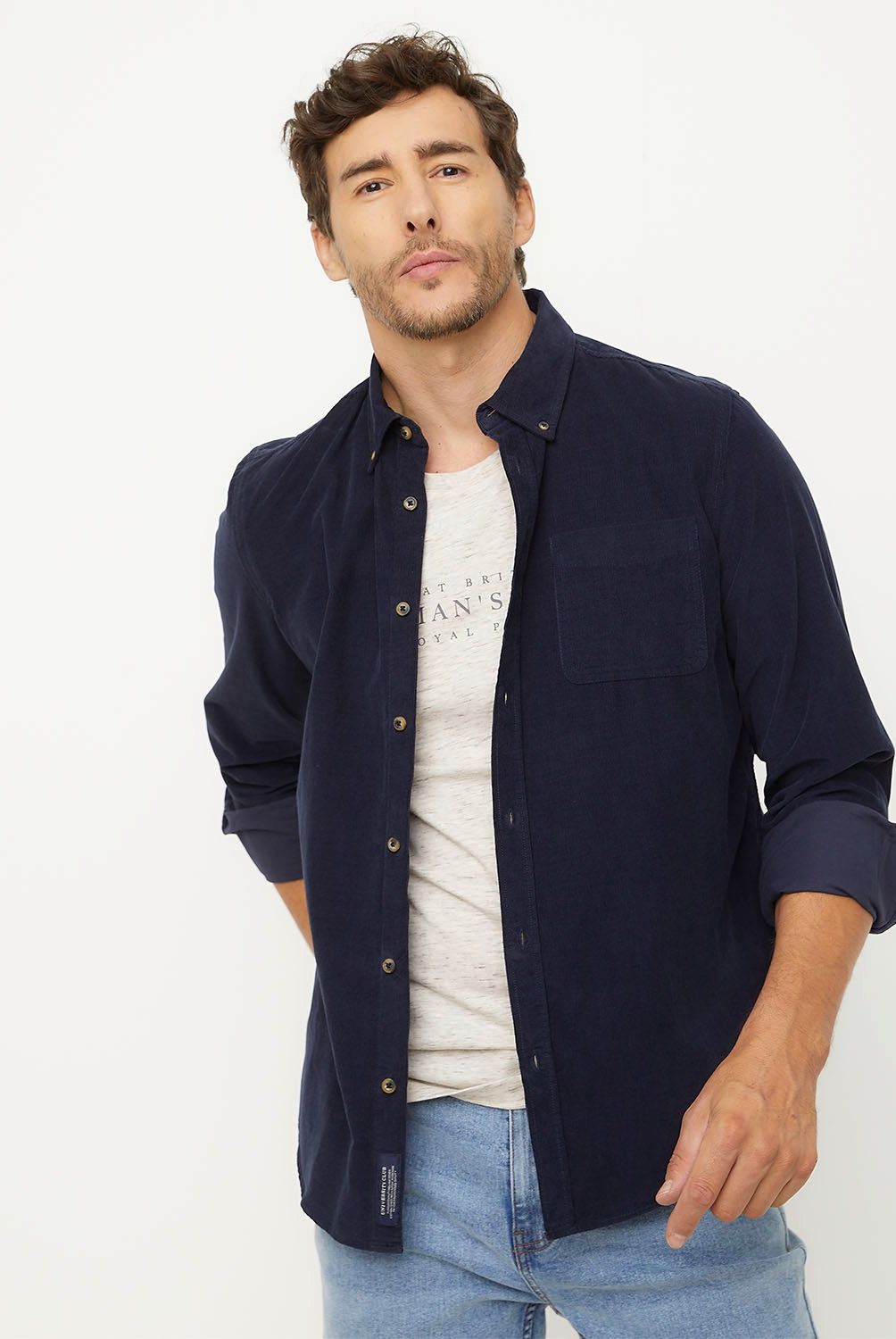 UNIVERSITY CLUB - Camisa Casual Manga Larga Algodón Hombre University Club