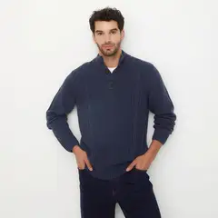 UNIVERSITY CLUB - Sweater Casual Hombre Cuello Alto Con Botones
