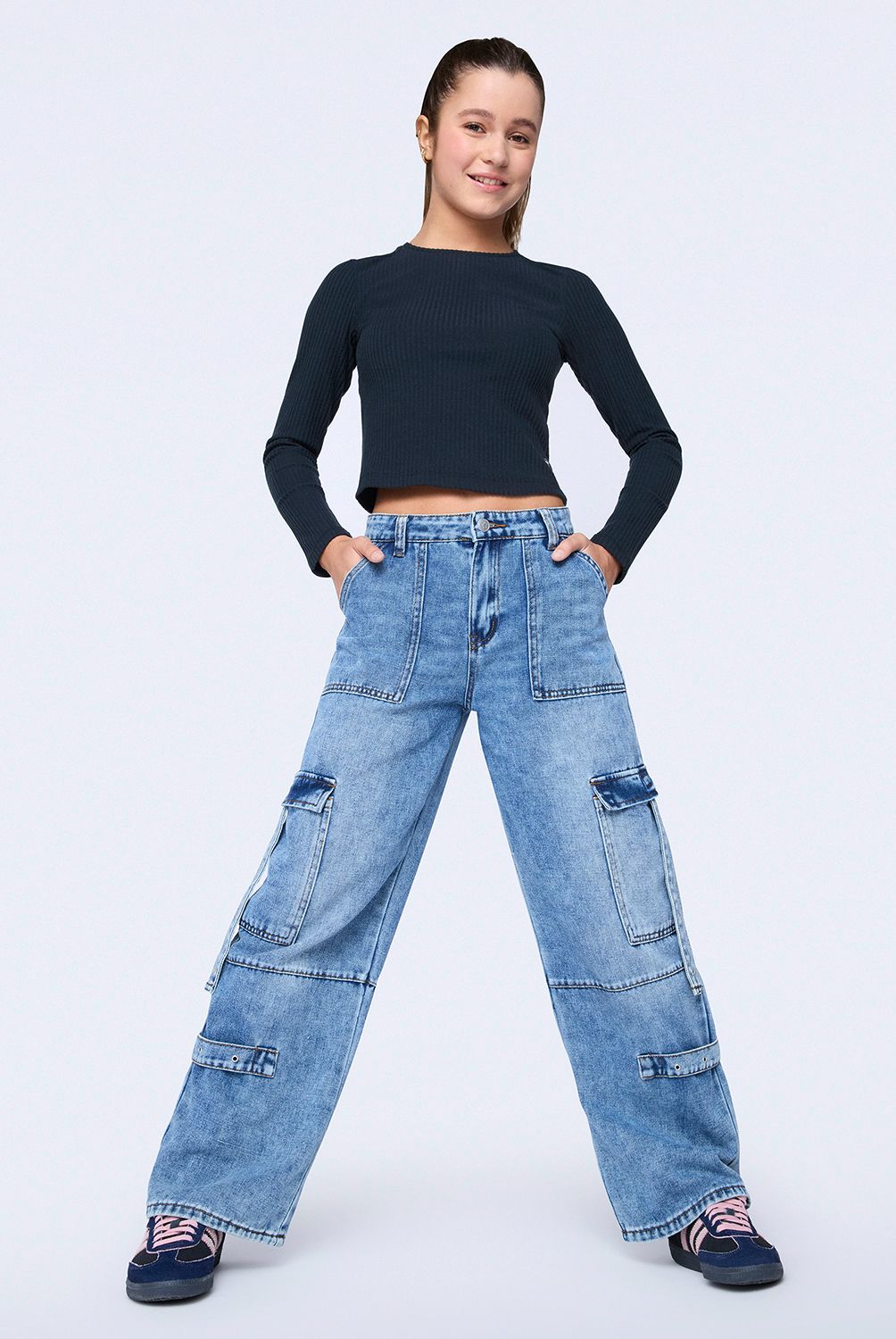 ELEVEN - Jeans Cargo Wide Leg Eleven Niña Algodón Tiro Medio