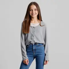 ELEVEN - Polera tipo Cardigan Manga Larga Niña con Encaje
