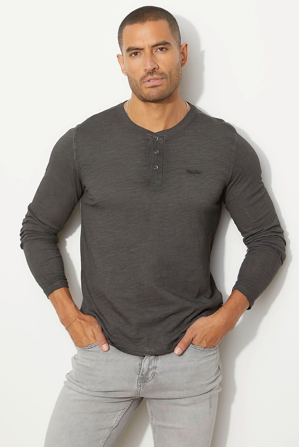 MOSSIMO - Polera Manga Larga Henley Algodón Hombre Mossimo