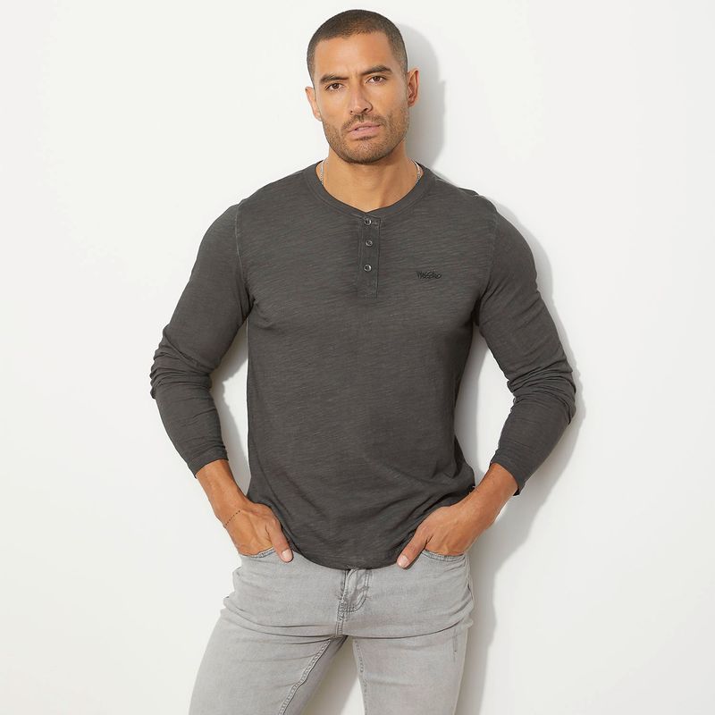 MOSSIMO Polera Manga Larga Henley Algodón Hombre Mossimo
