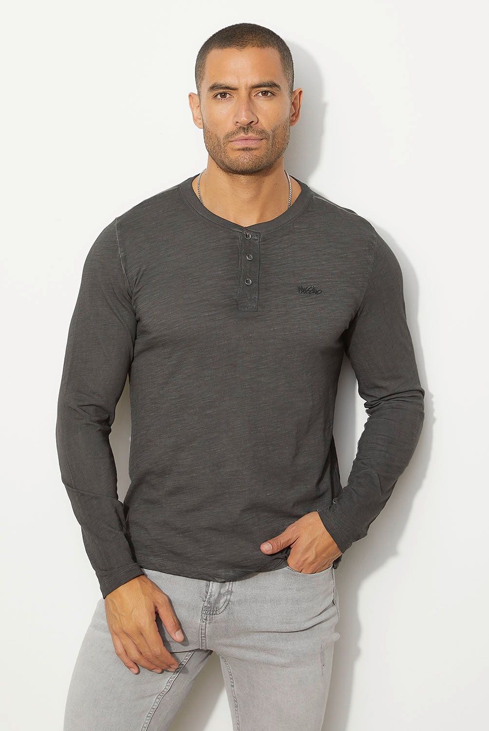 MOSSIMO - Polera Manga Larga Henley Algodón Hombre Mossimo
