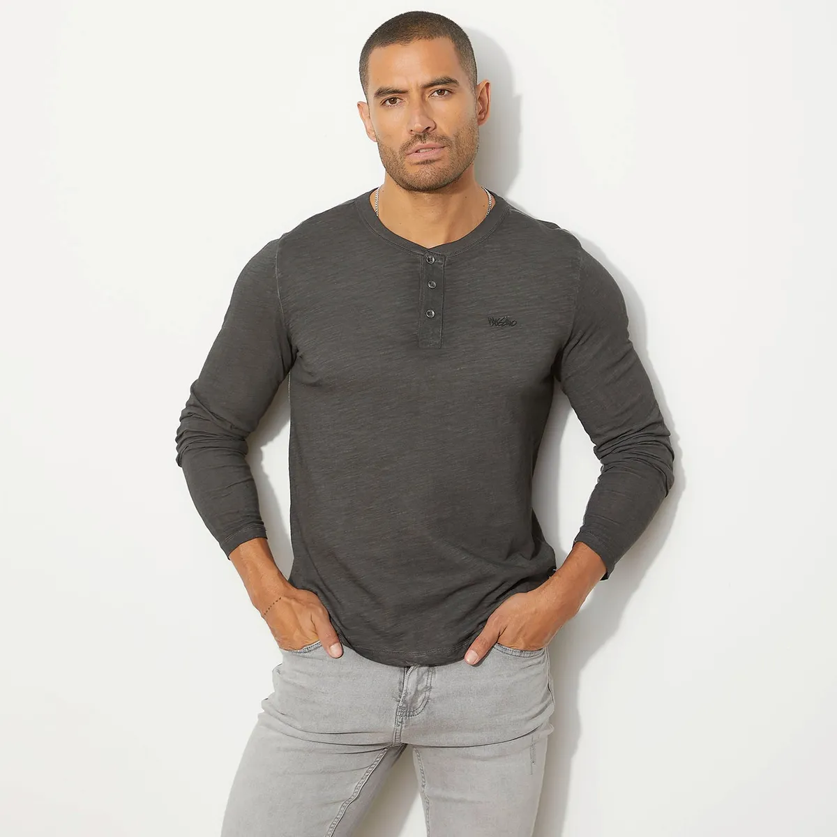 MOSSIMO - Polera Manga Larga Henley Algodón Hombre Mossimo