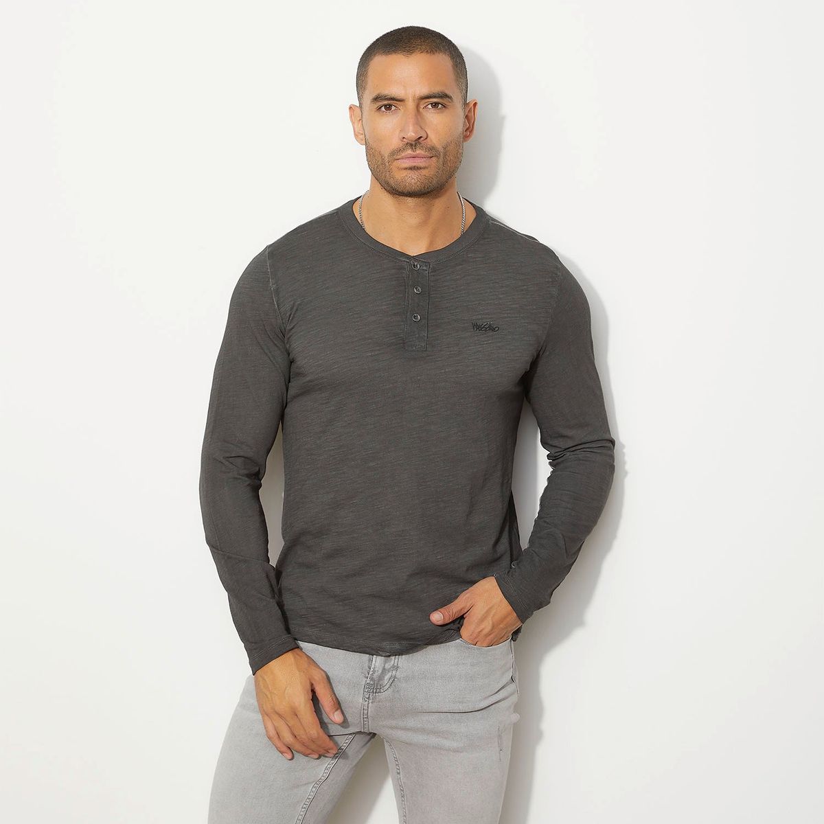 MOSSIMO - Polera Manga Larga Henley Algodón Hombre Mossimo