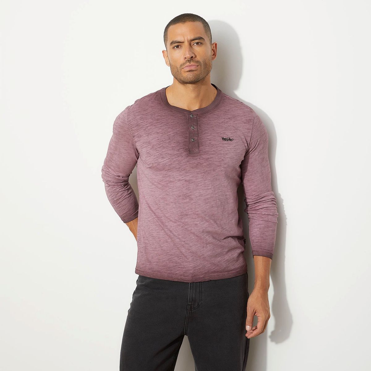 MOSSIMO - Polera Manga Larga Henley Algodón Hombre Mossimo