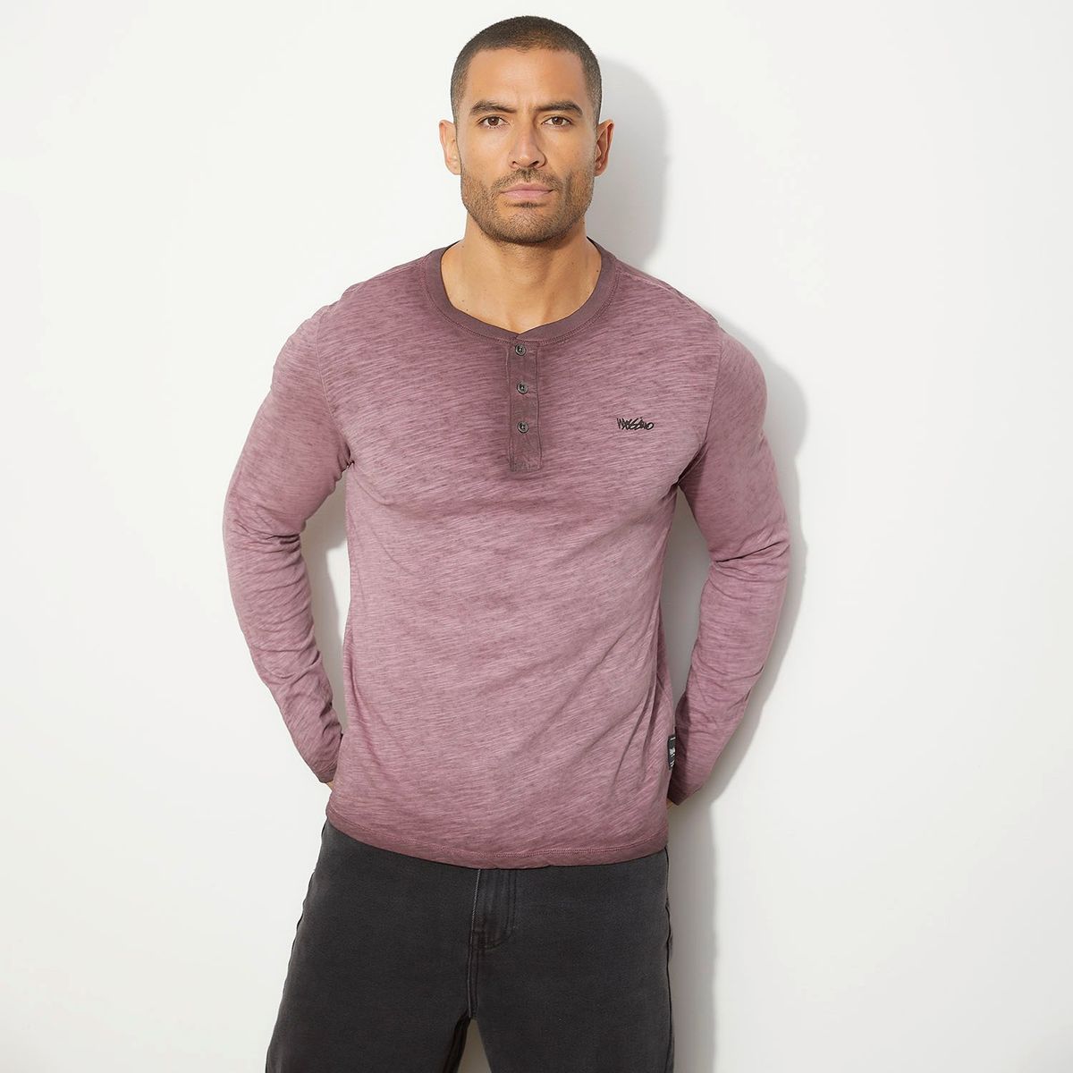 MOSSIMO - Polera Manga Larga Henley Algodón Hombre Mossimo