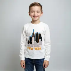 YAMP - Polera Manga Larga Algodón Estampada Niño