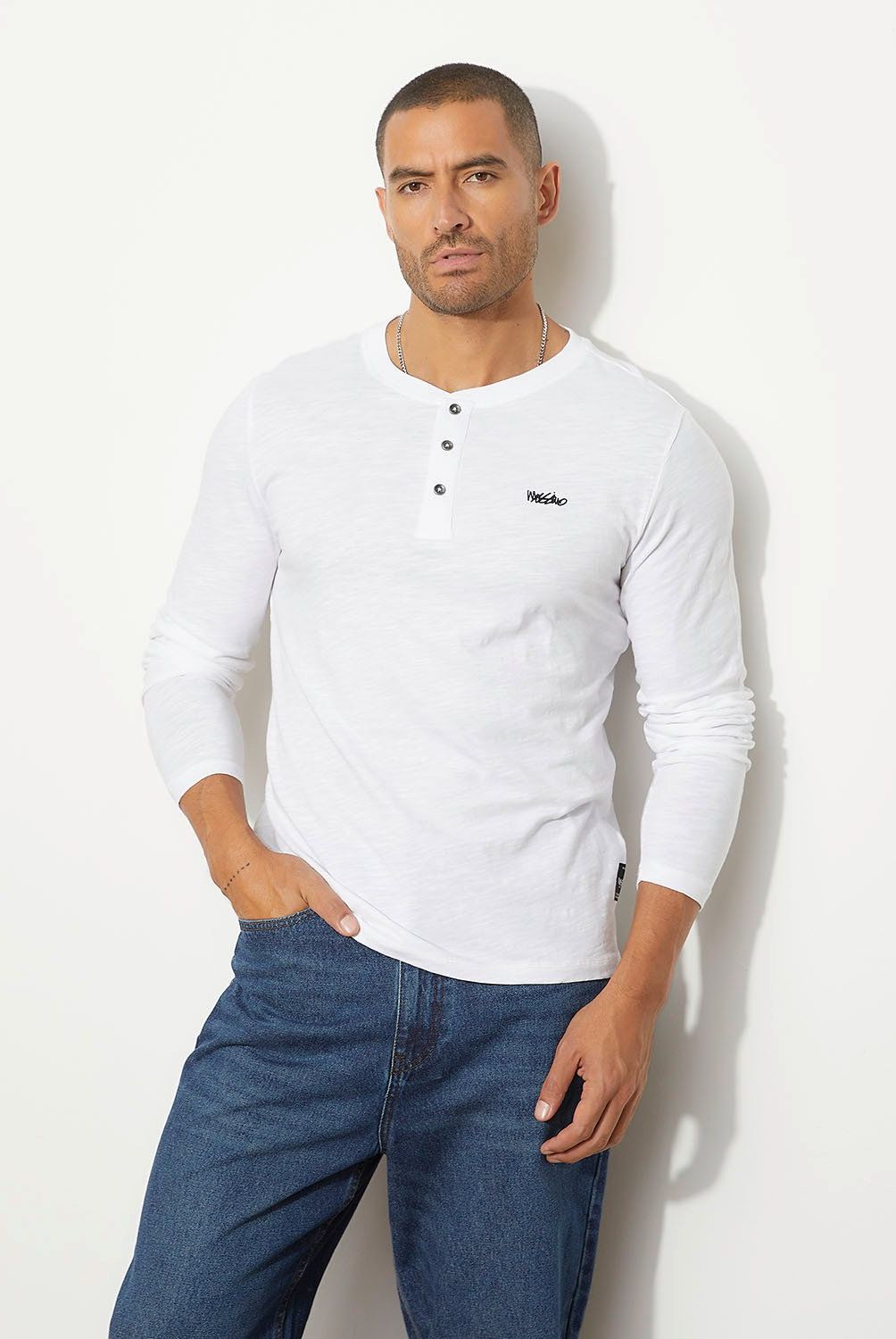 MOSSIMO - Polera Manga Larga Henley Algodón Hombre Mossimo