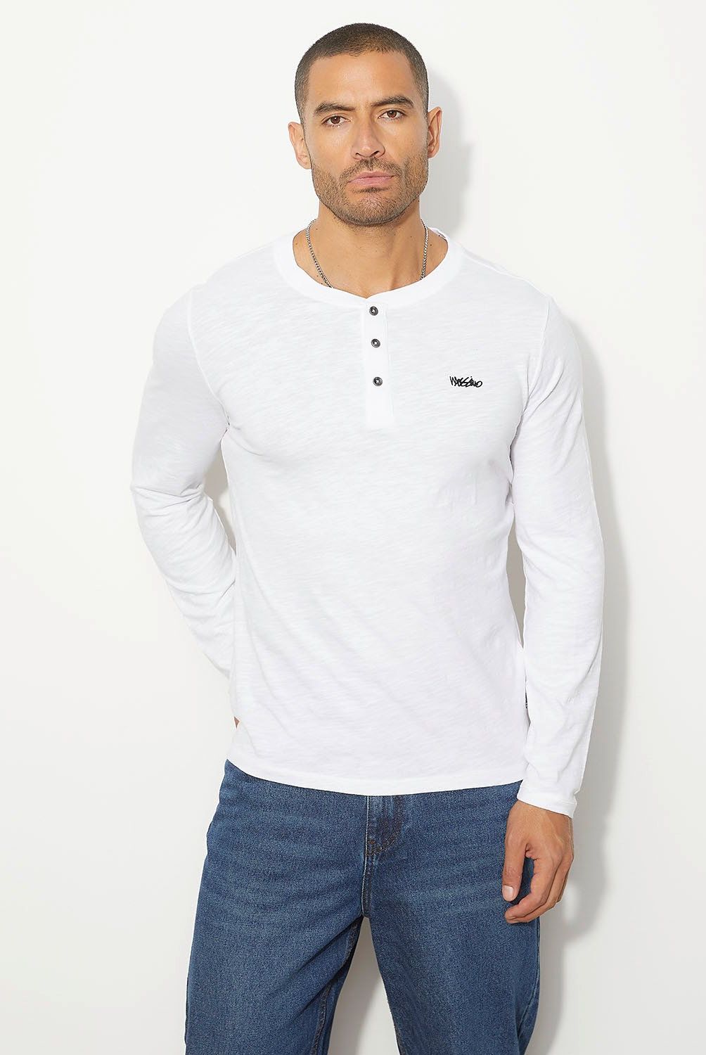 MOSSIMO - Polera Manga Larga Henley Algodón Hombre Mossimo