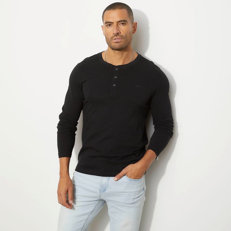 MOSSIMO - Polera Manga Larga Henley Algodón Hombre Mossimo
