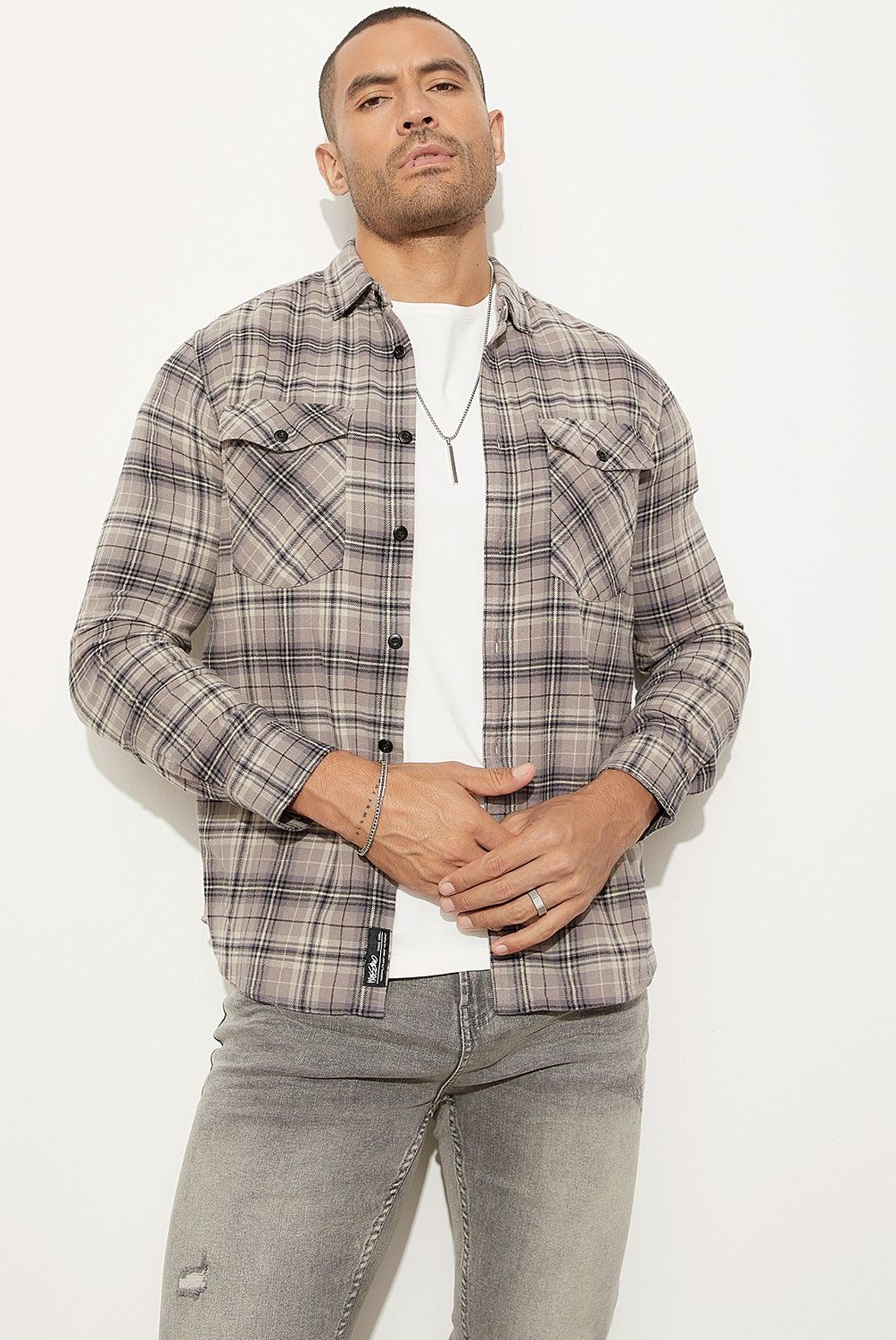 MOSSIMO - Camisa Manga Larga  Check Slim Fit Hombre Mossimo