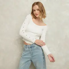 SYBILLA - Sweater Mujer Manga Larga Casual Diseño Liso