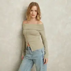 SYBILLA - Polera Off Shoulder Manga Larga Algodón Mujer