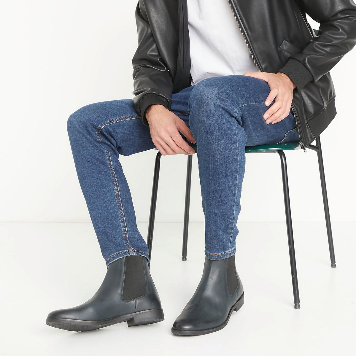 BASEMENT - BotÍn Hombre Cuero Negro Basement