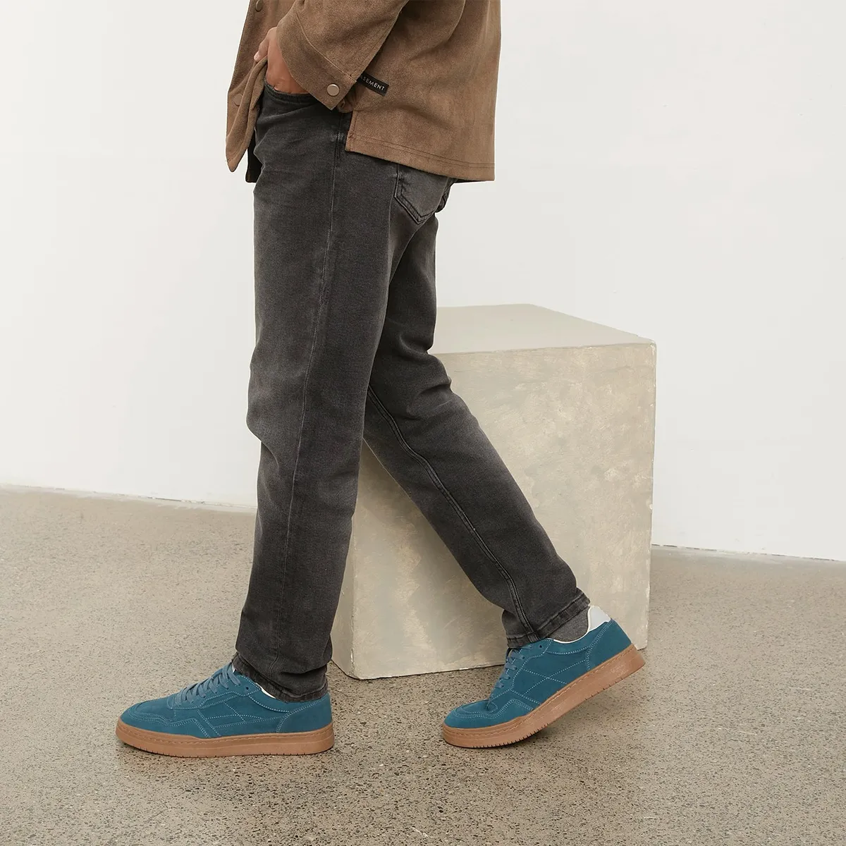 BASEMENT - Zapatilla Urbana Hombre Cuero Azul Basement