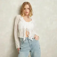 SYBILLA - Blusa Encaje Volados Manga Larga Mujer
