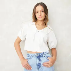 SYBILLA - Blusa Cropped Manga Corta Mujer