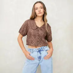 SYBILLA - Blusa Cropped Manga Corta Mujer