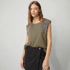 AMERICANINO - Polera Casual Mujer Algodón Sin Mangas Militar