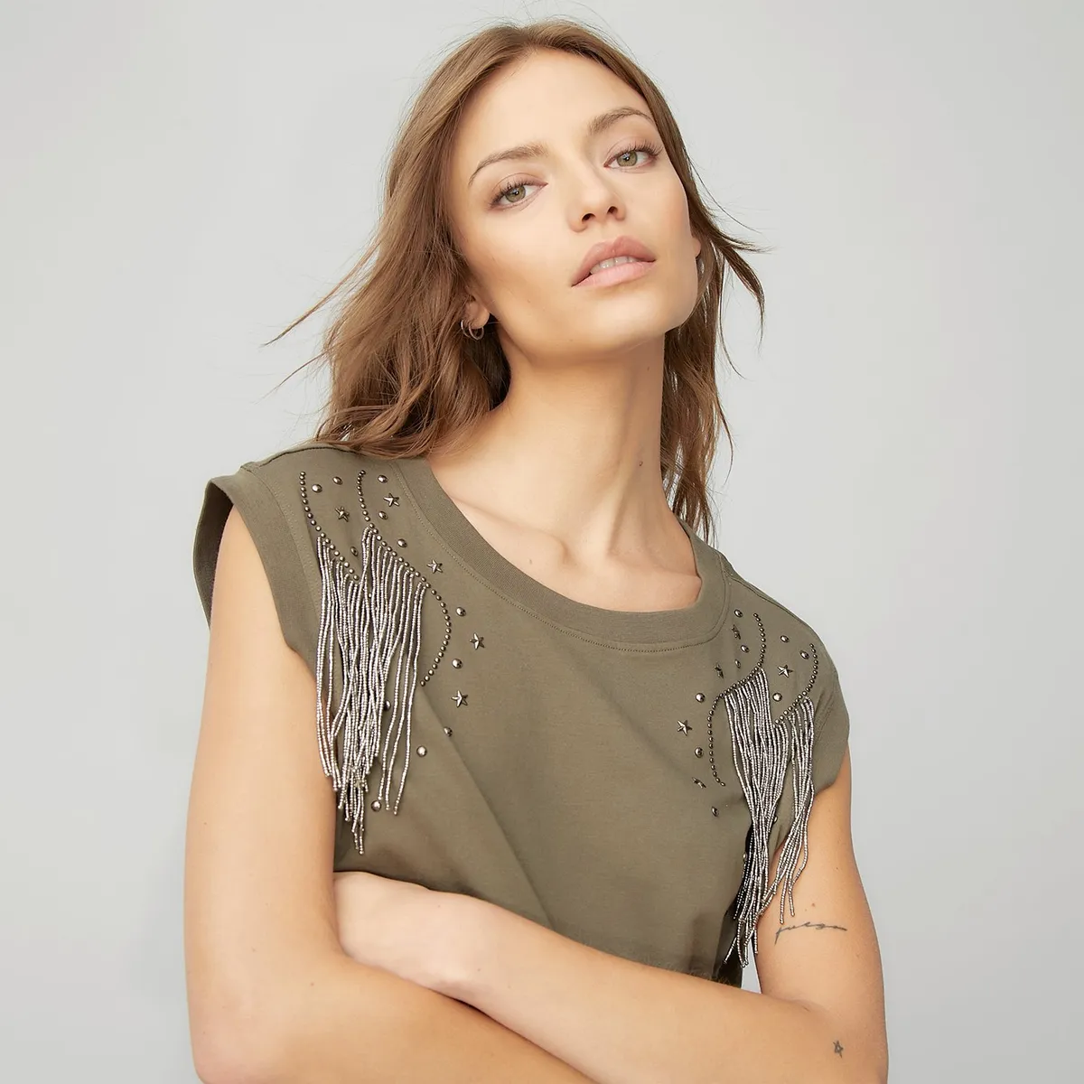 AMERICANINO - Polera Americanino Casual Mujer Algodón Sin Mangas Militar