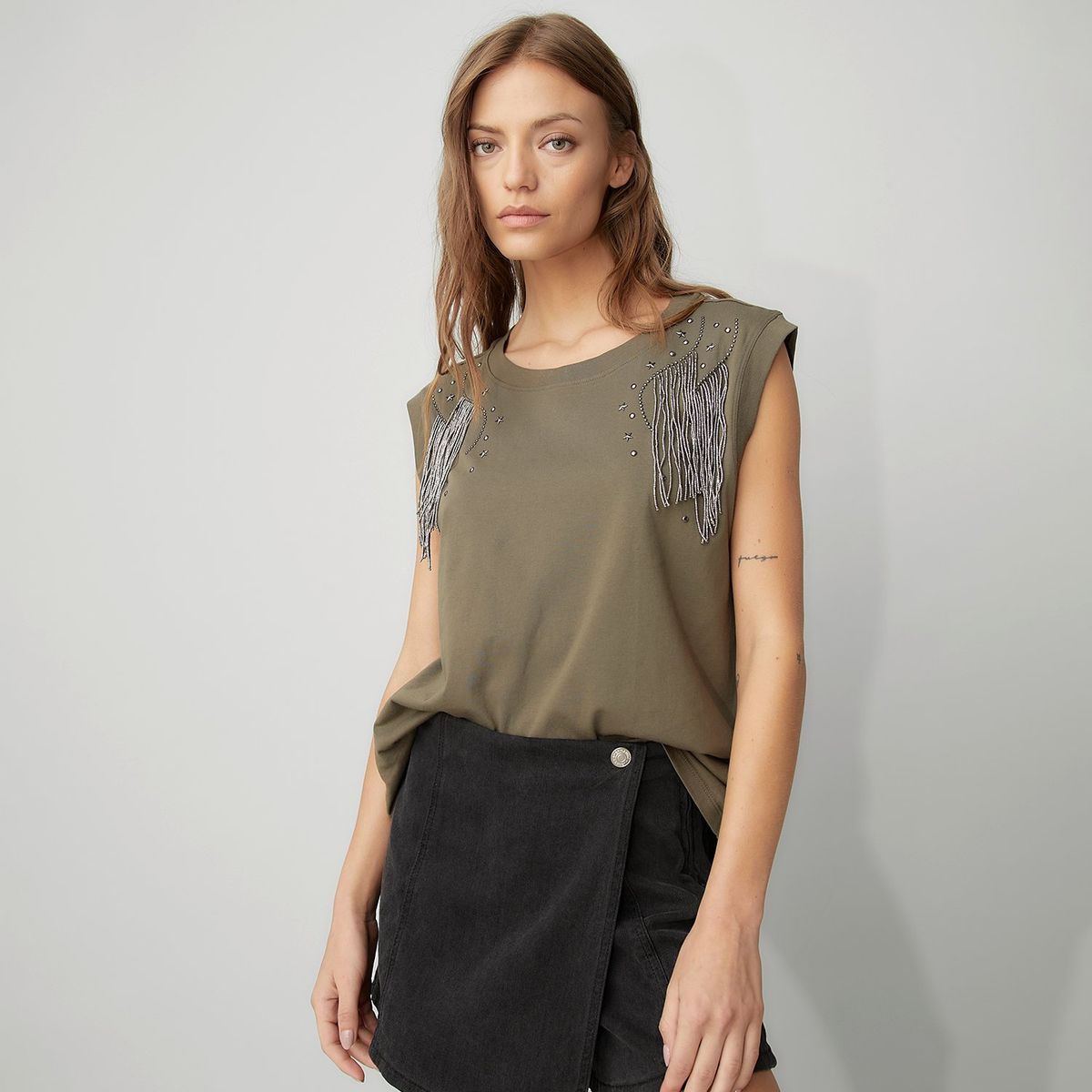 AMERICANINO - Polera Americanino Casual Mujer Algodón Sin Mangas Militar