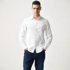 BASEMENT - Camisa Casual Manga Larga Algodón