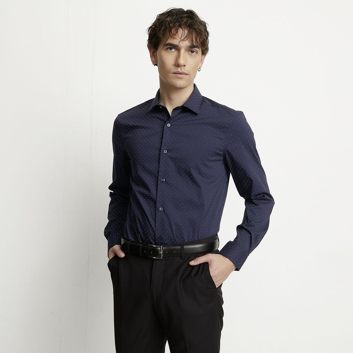 BASEMENT - Camisa Casual Manga Larga Algodón Basement