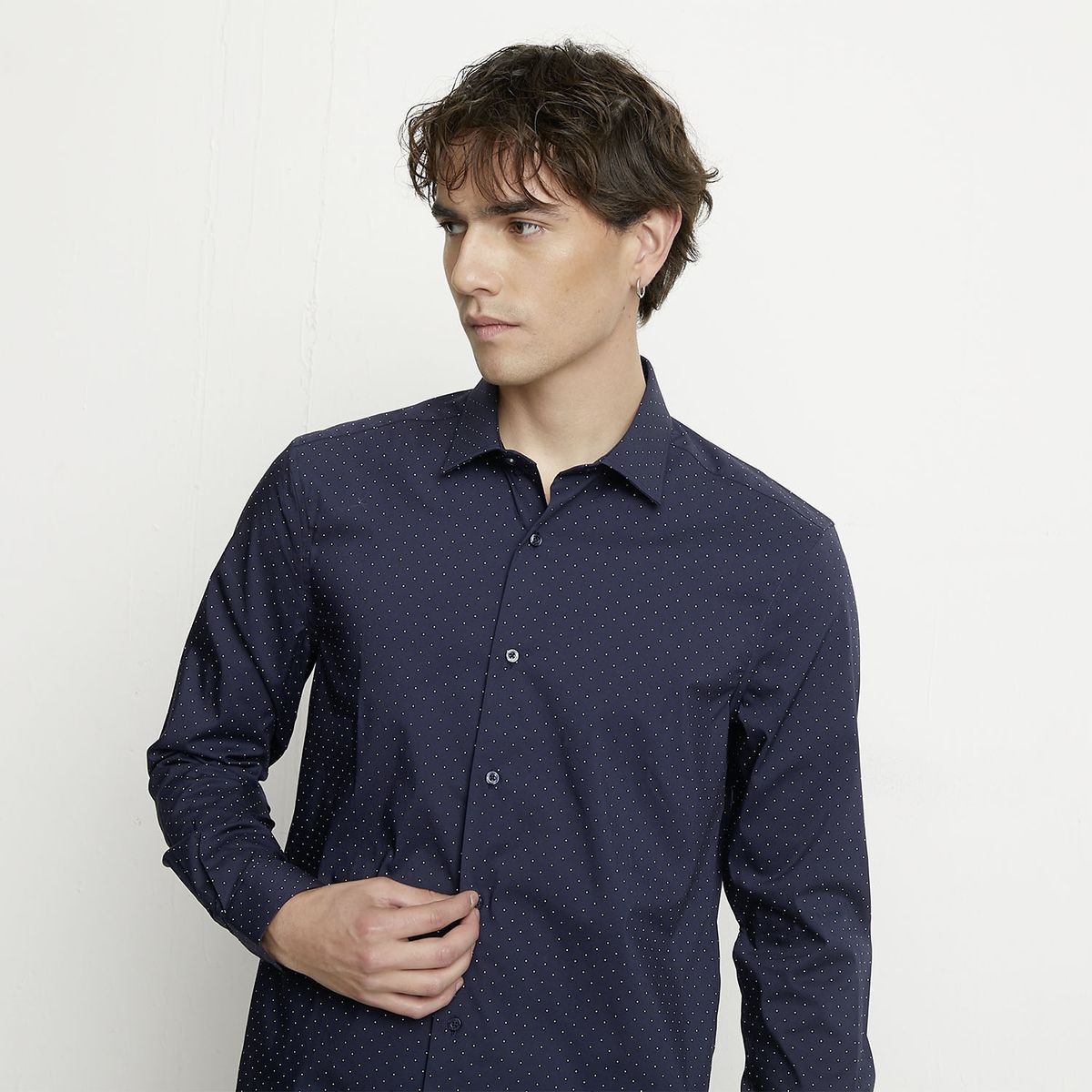 BASEMENT - Camisa Casual Manga Larga Algodón Basement